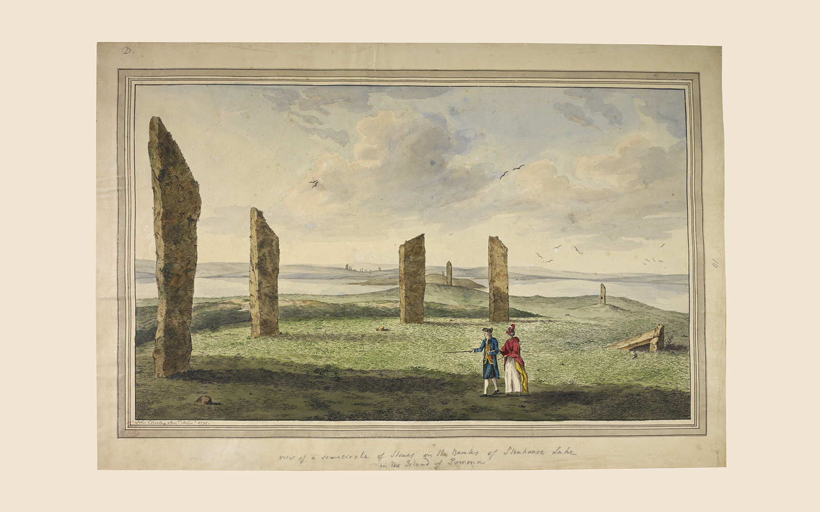 John Cleveley, 'View of a Semicircle of Stones on the Banks of Stenhouse Lake in the Island of Pomona' (British Library)