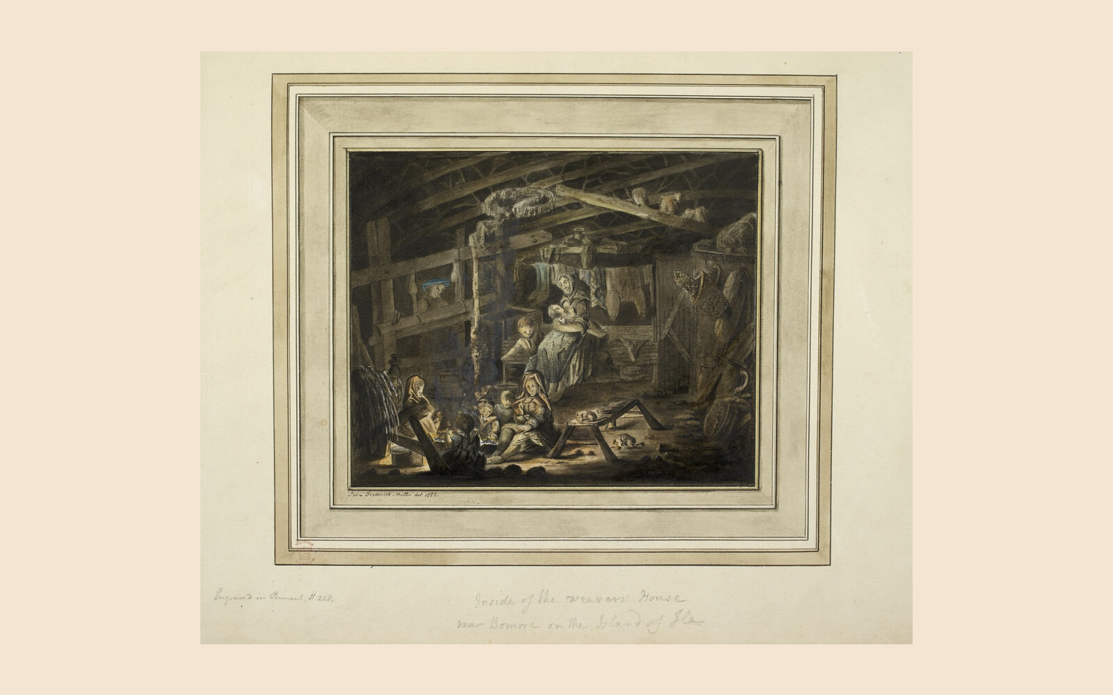 John Frederick Miller, 'Inside of the Weavers House near Bomore on the Island of Ila' (British Library)